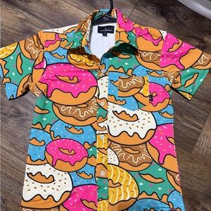 Colorful Donut Print Button-Up Shirt